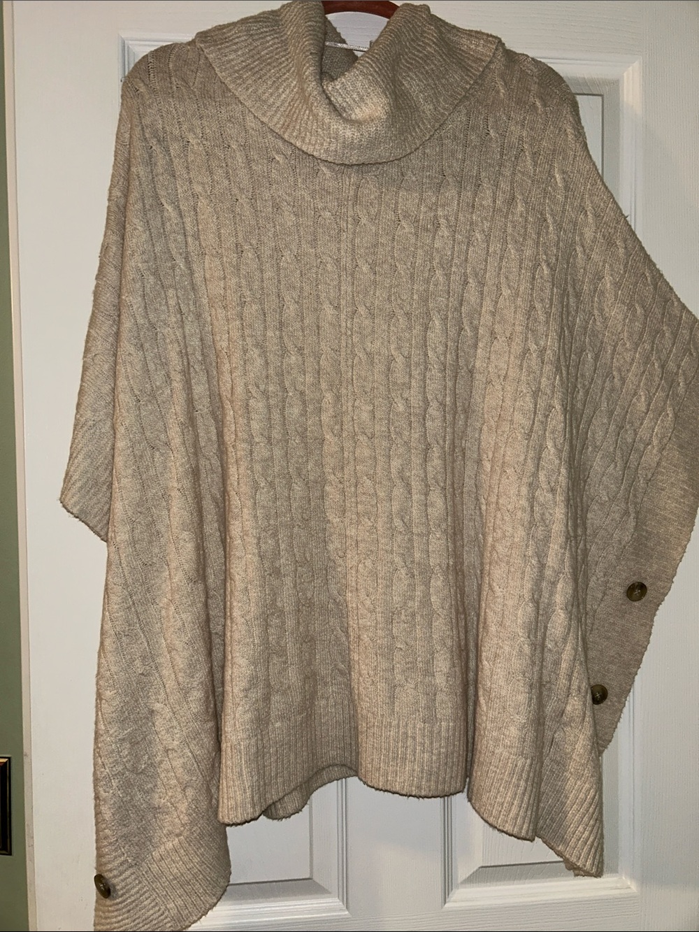 croft & barrow Beige Cable-Knit Turtleneck Poncho